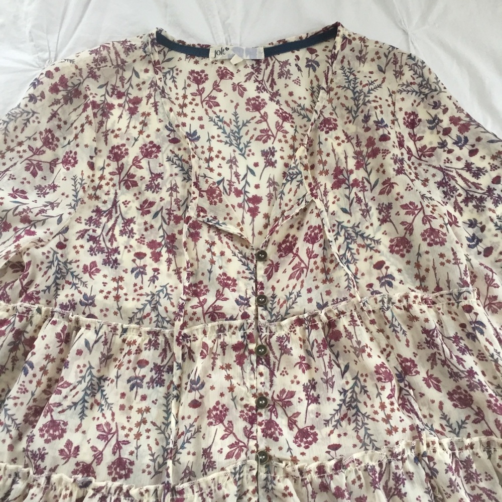 Tiered Floral Button-front Blouse
